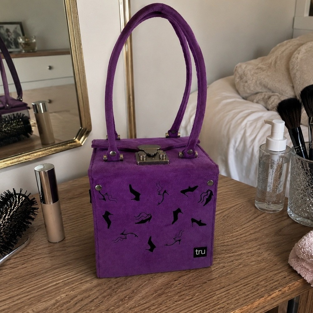 TRU Purple Faux Suede Box Handbag Purple